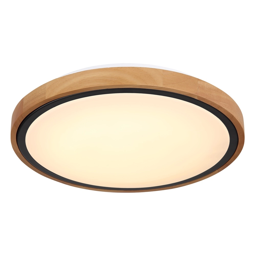 Ceiling lamp Bruno Ø 30.7cm black with wood Globo 9007371430468
