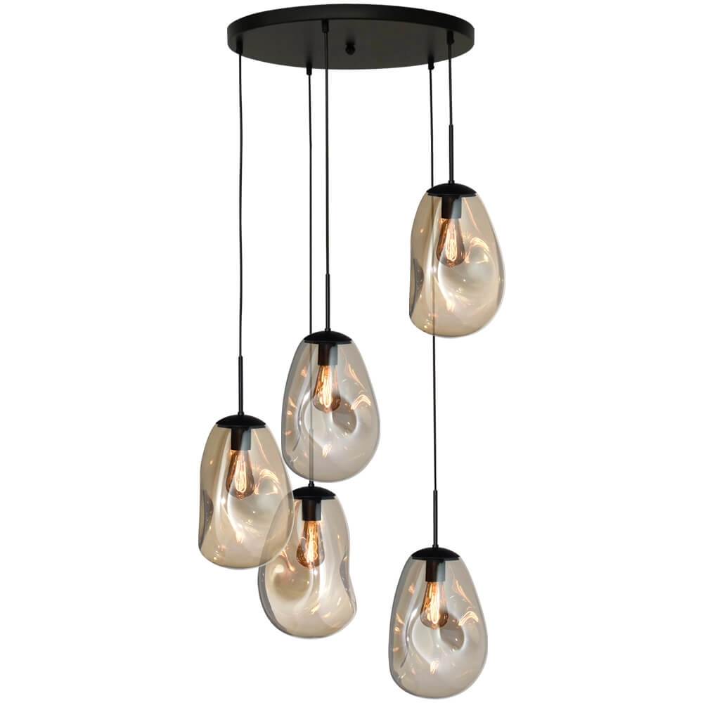 Vide hanging lamp Lava 5x gold glass Ø 22.5cm
