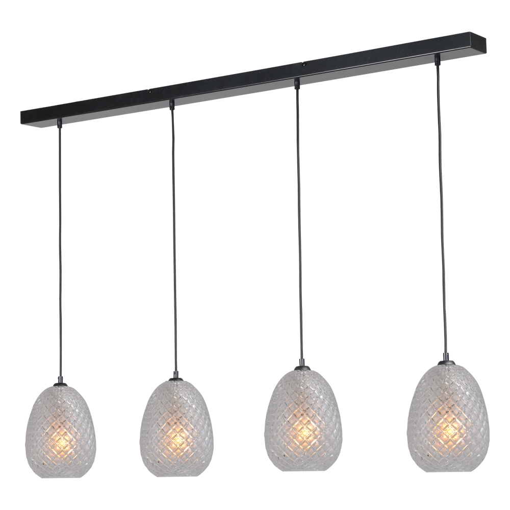 Black hanging lamp Pineapple 4-light with clear glass