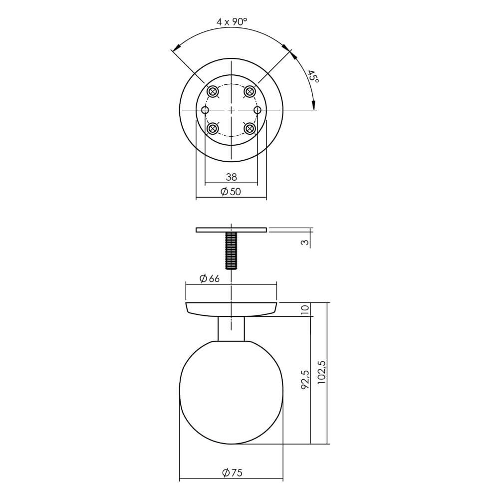 Front door knob Castor Ø 7.5cm brass Intersteel 8714186693674