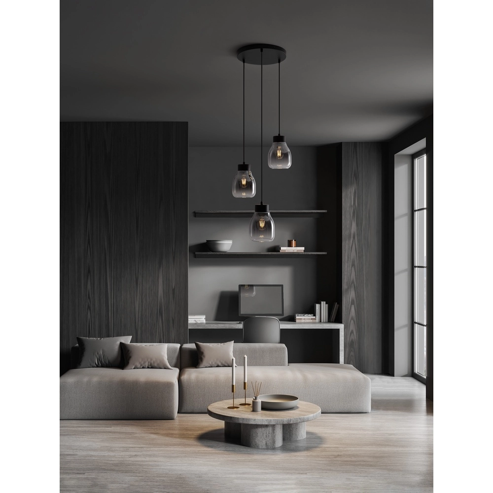 Pendant lamp Blacu 3-light black round Lyora 5212017447487