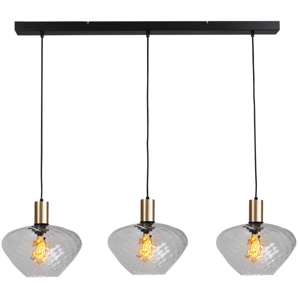 3-light hanging lamp - gold - Porto with Blossom smoke glasses