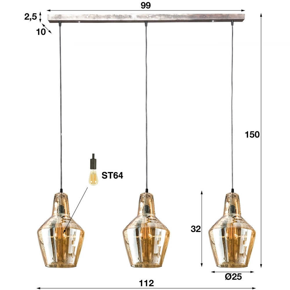 Glass pendant lamp Glass Amber glass with old silver Lyora 8716803513174