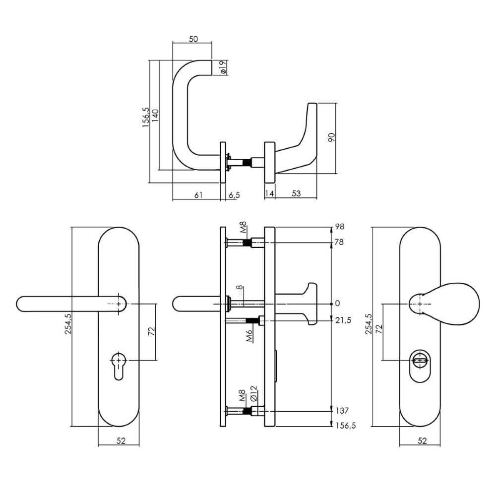 Front door fittings Vurano PC 72mm stainless steel Intersteel 8714186540206