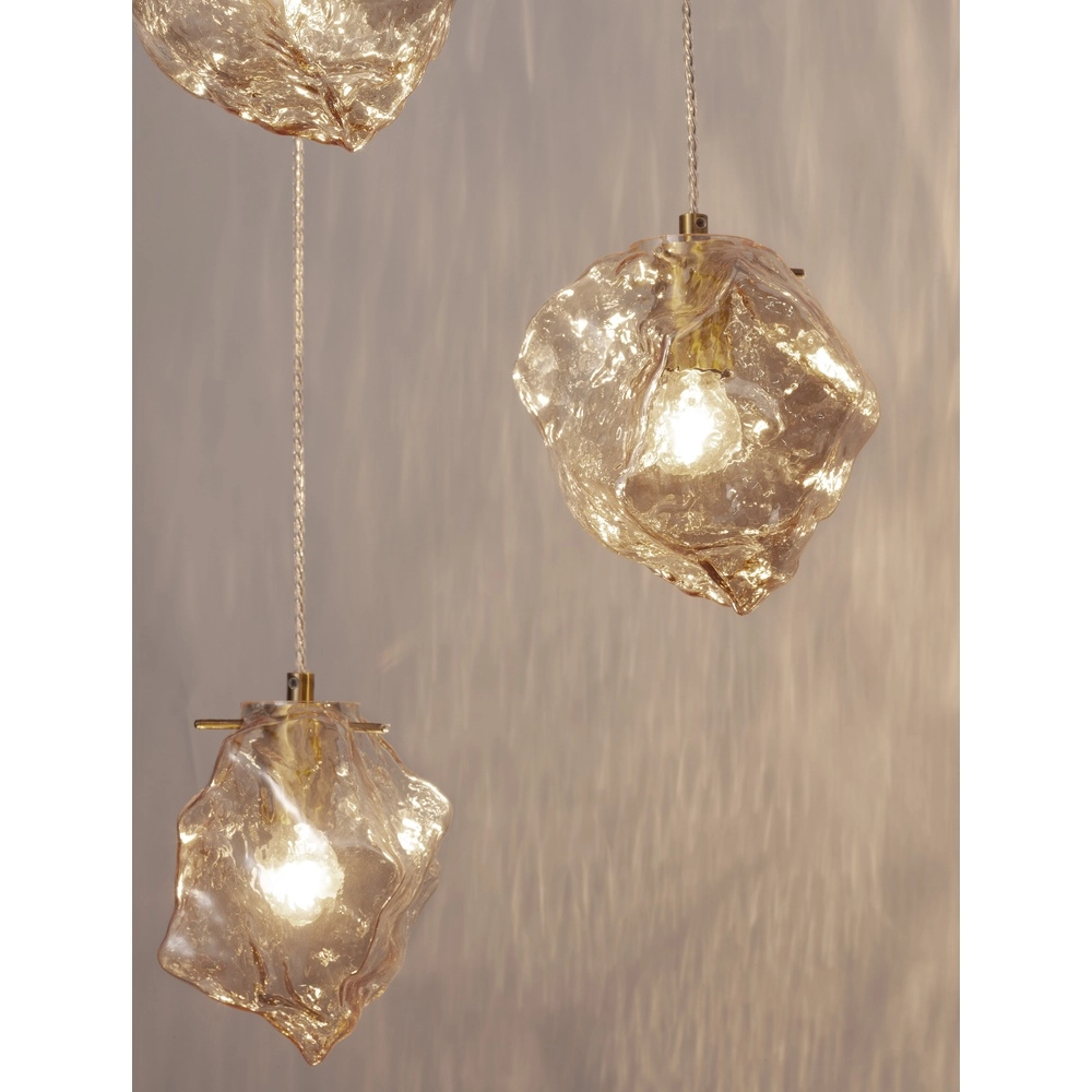 Pendant lamp Odelle 3-light gold with amber glass Lyora 5212017434395