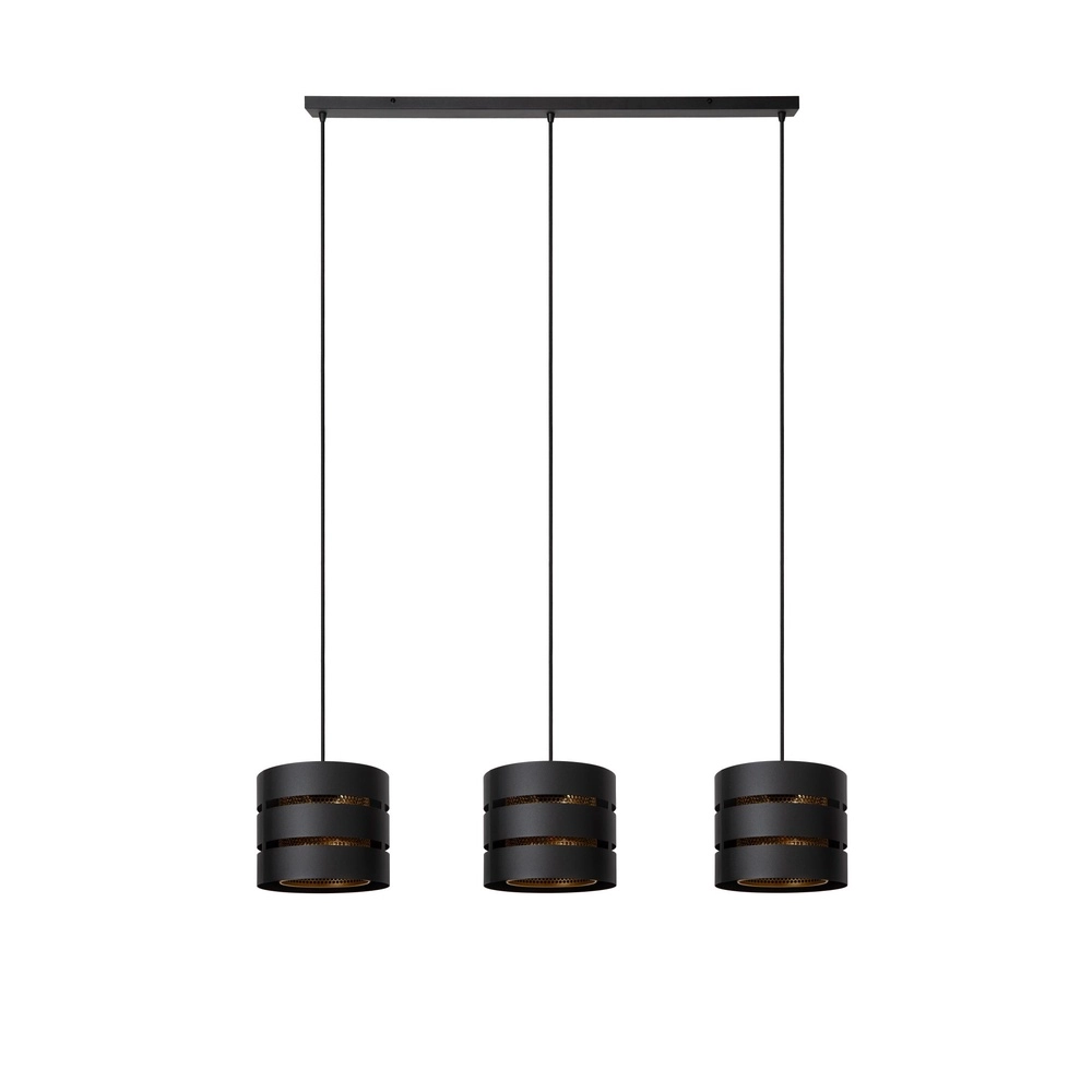 Pendant lamp Rosas 3-light black with gold