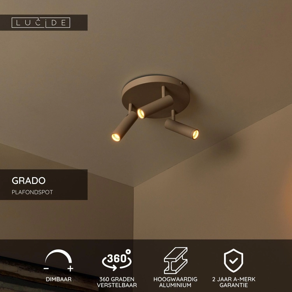 Sleek ceiling lamp Grado 3-light sand brown Lucide 5411212221742