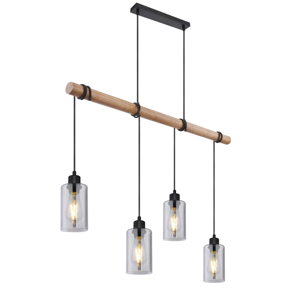 Pendant lamp Hadera 4-light black with smoke glass