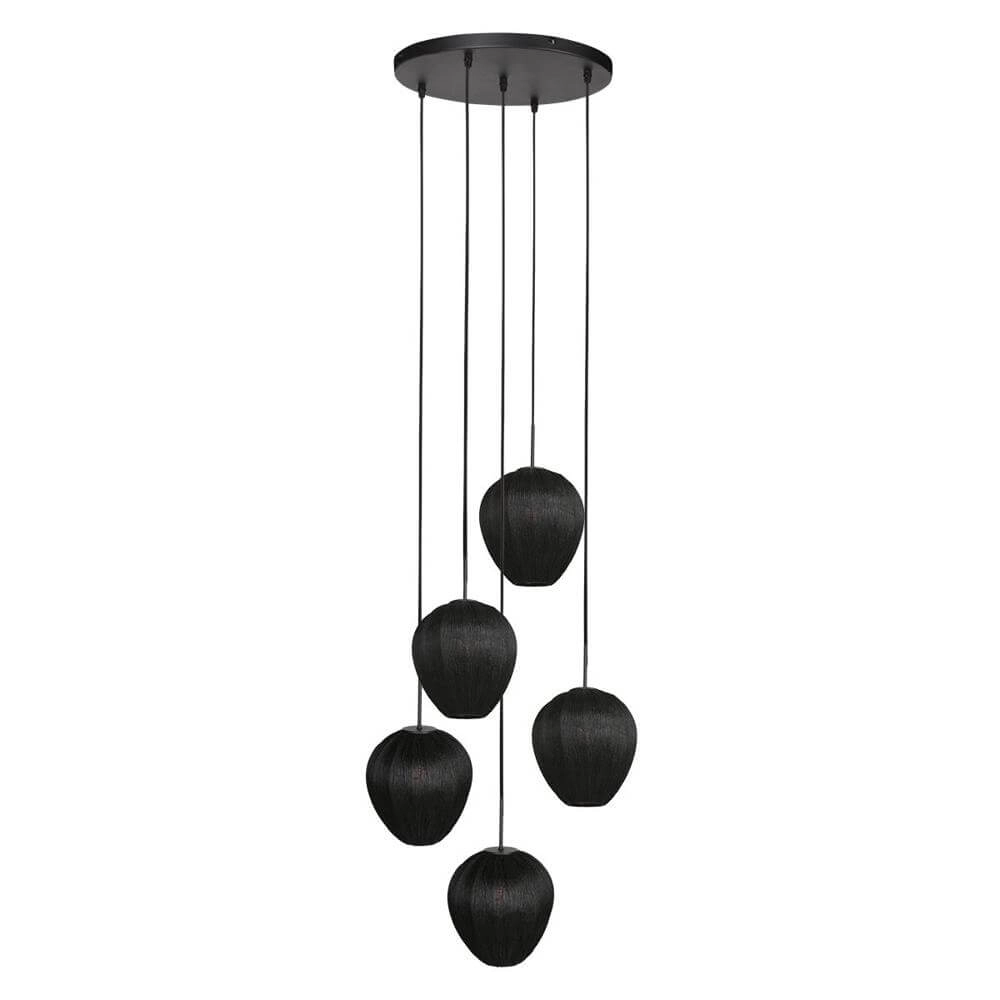 5-light pendant lamp HaloSwap round black and black caps