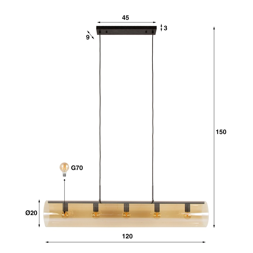 Glass pendant lamp Tube 120cm - amber glass Lyora 8716803511774