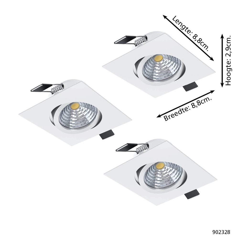 Set of 3 recessed spotlights Saliceto white square Eglo 9008606358939