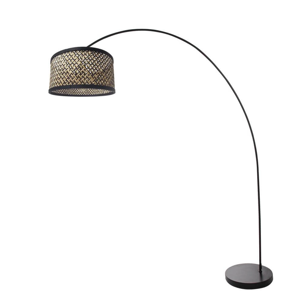 Arc lamp Solva black with bamboo shade Steinhauer 8712746172386