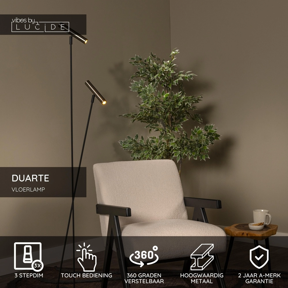 2-light floor lamp Duarte black with metal grey Lucide Vibes 5411212032195