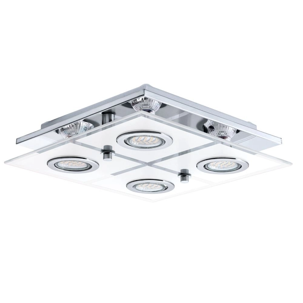 LED flush ceiling light Cabo Square 4x3w - 3000K - 29cm chrome