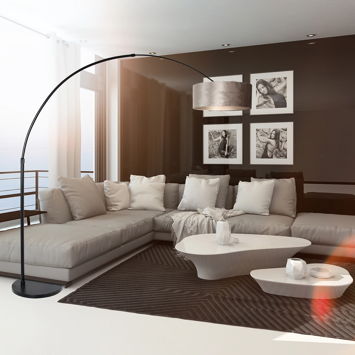 Arc lamp Sparkled black with velvet taupe hood Steinhauer 8712746145984