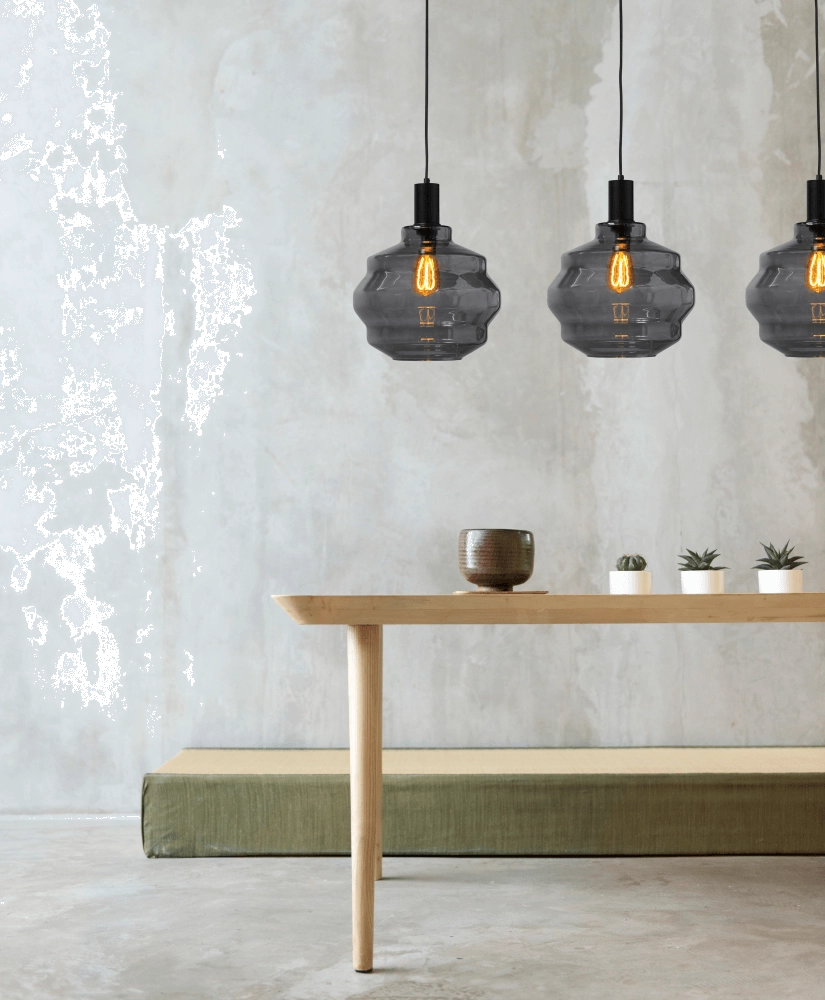 3-light hanging lamp - black - Porto with Ball smoke glasses - Ø 30cm Masterlight 8718121269498