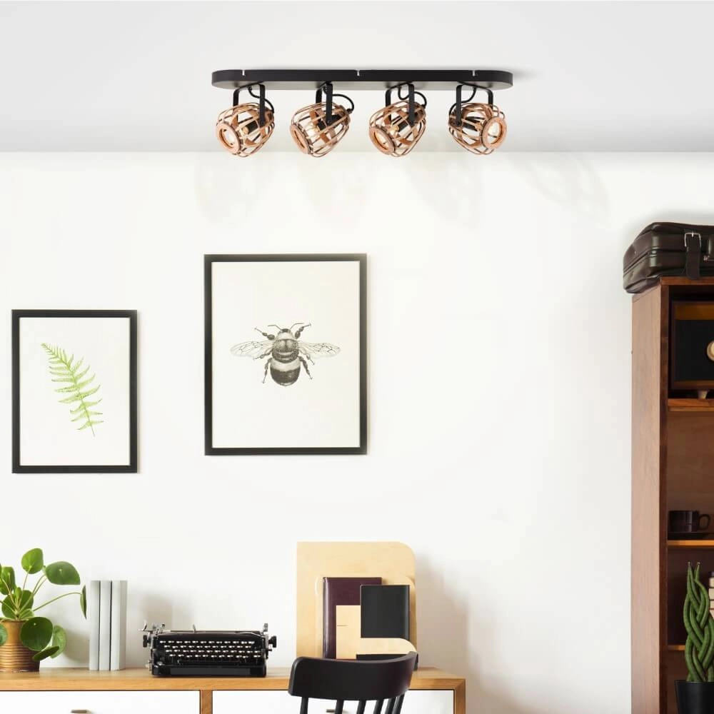 Rattan ceiling lamp Nikka 4-light black Brilliant 4004353402227