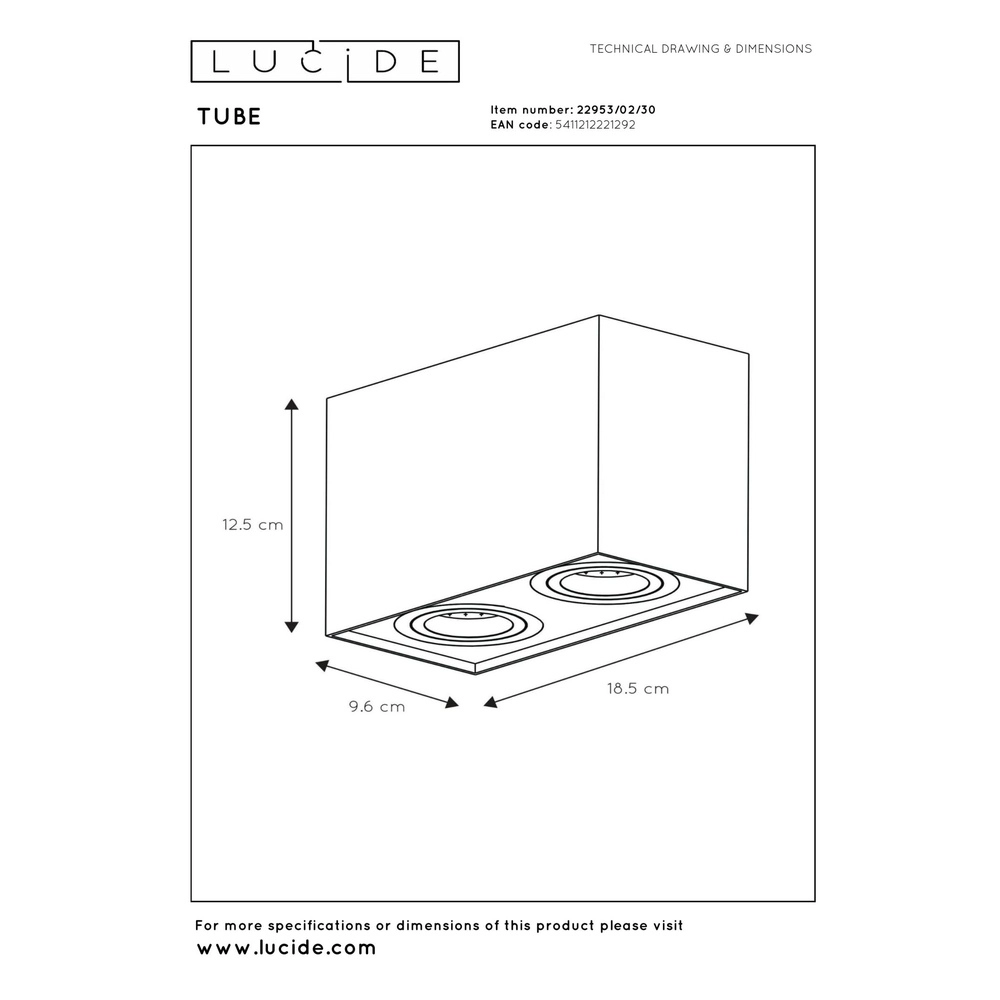 Surface-mounted ceiling spot Tube Rectangle Black Lucide 5411212221292
