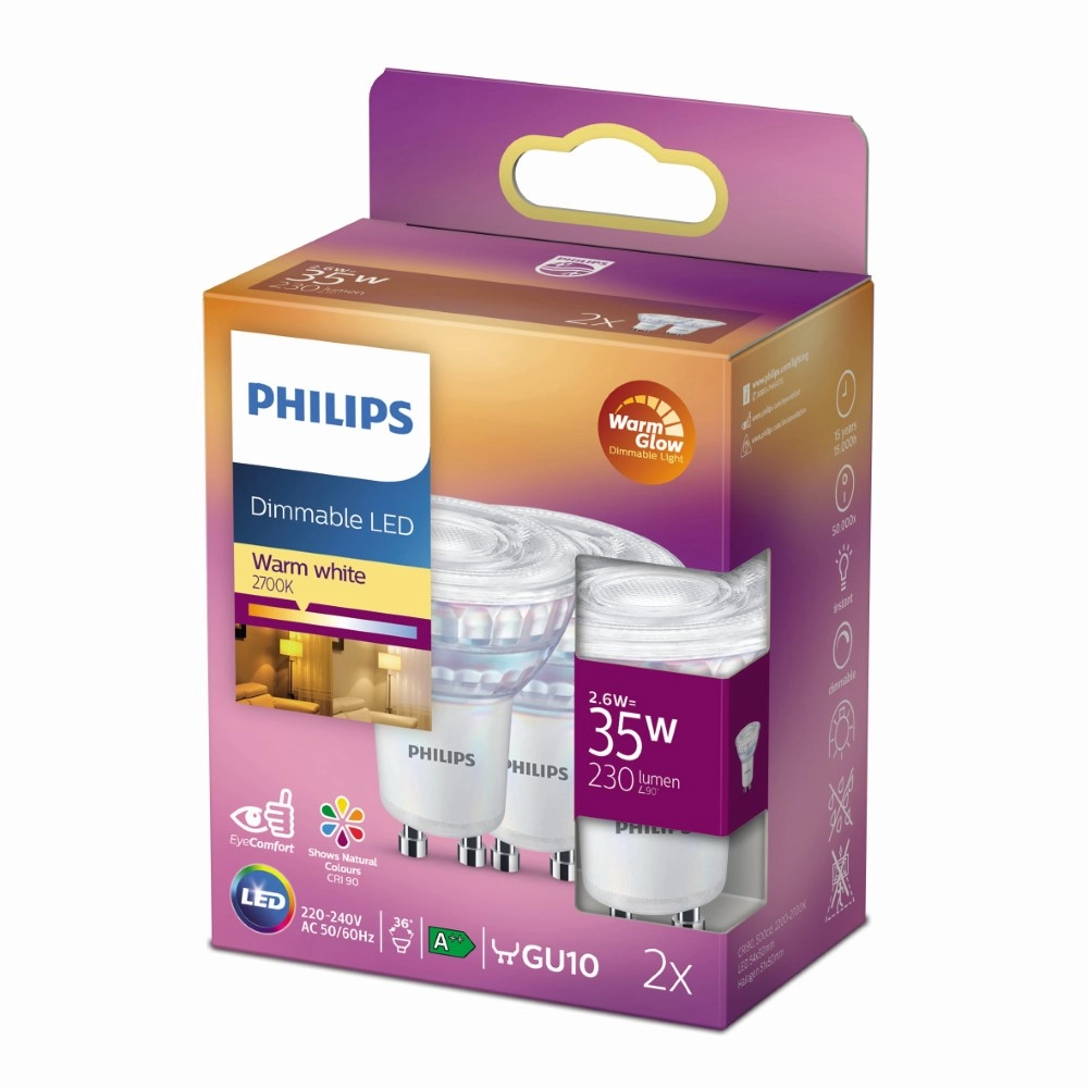 2,6W - GU10 - 2200-2700K - 230 lumen