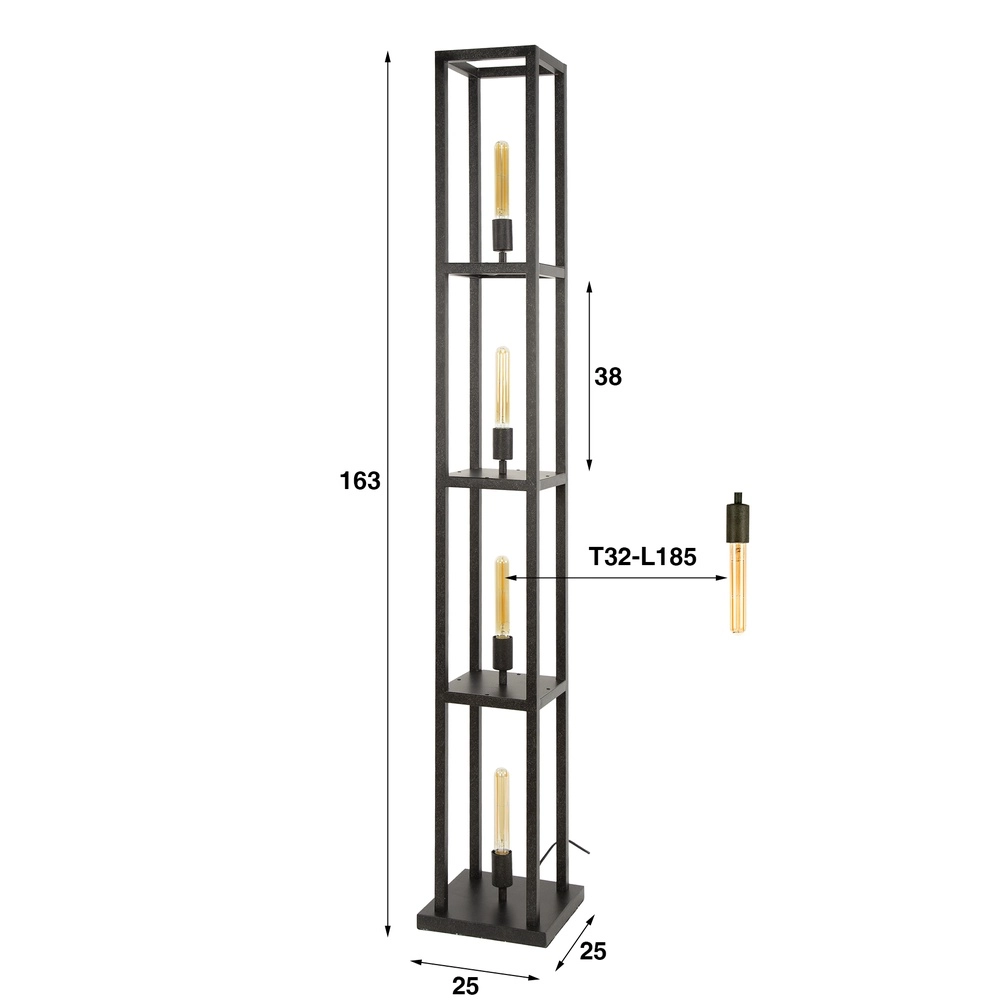 Black floor lamp Quadra square - 4x E27 Lyora 8716803511446