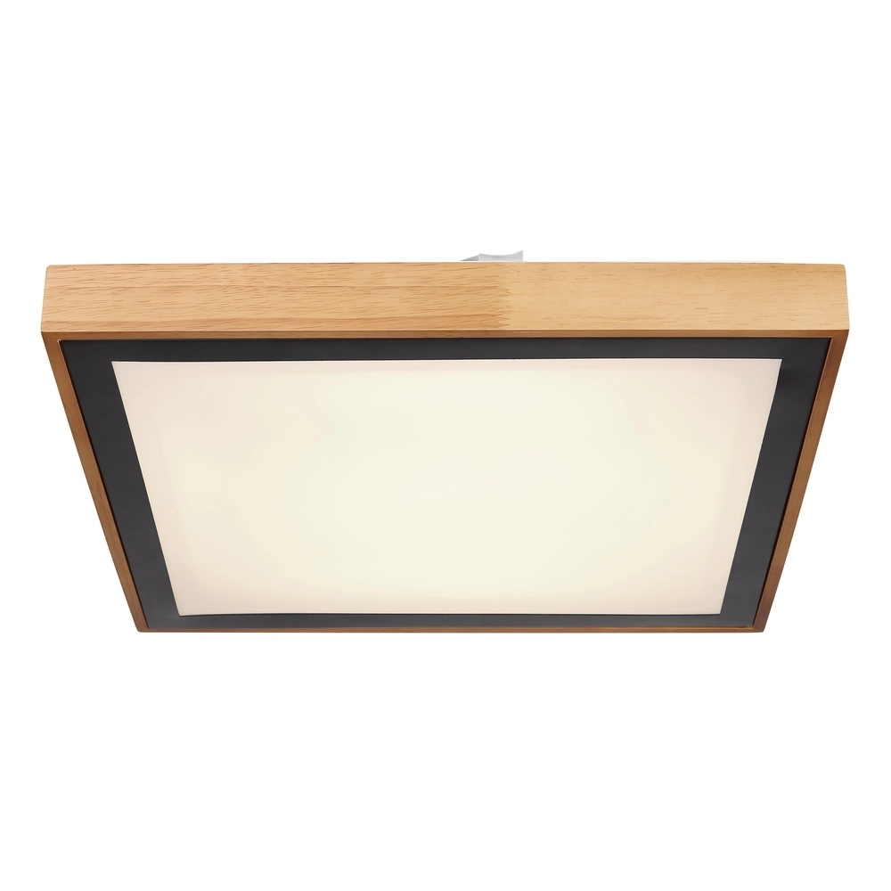 Ceiling lamp Bruno 39cm square black with wood Globo 9007371433469