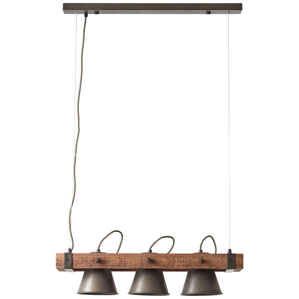 Dining room pendant lamp Plow 3-light antique black with wood