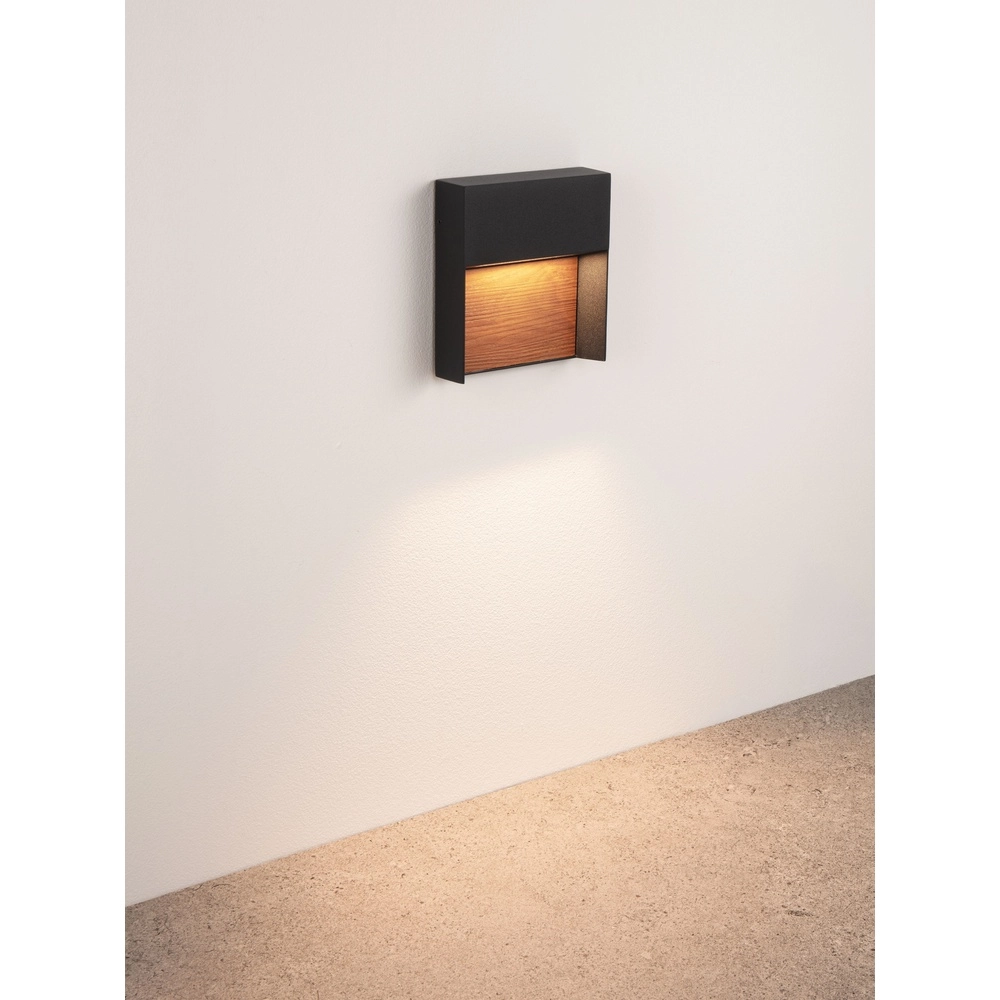Design wall lamp Noray black with wood - 2700K