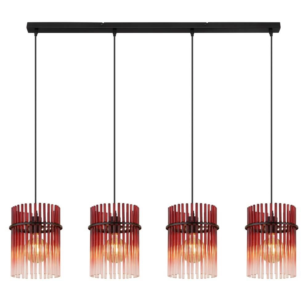 Black pendant lamp Gorley with red glass 4-lights Globo 9007371471966