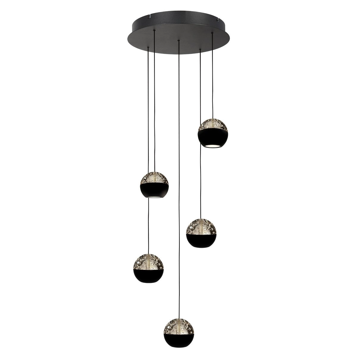 5-light vide pendant lamp Belluno LED - Black with Glass