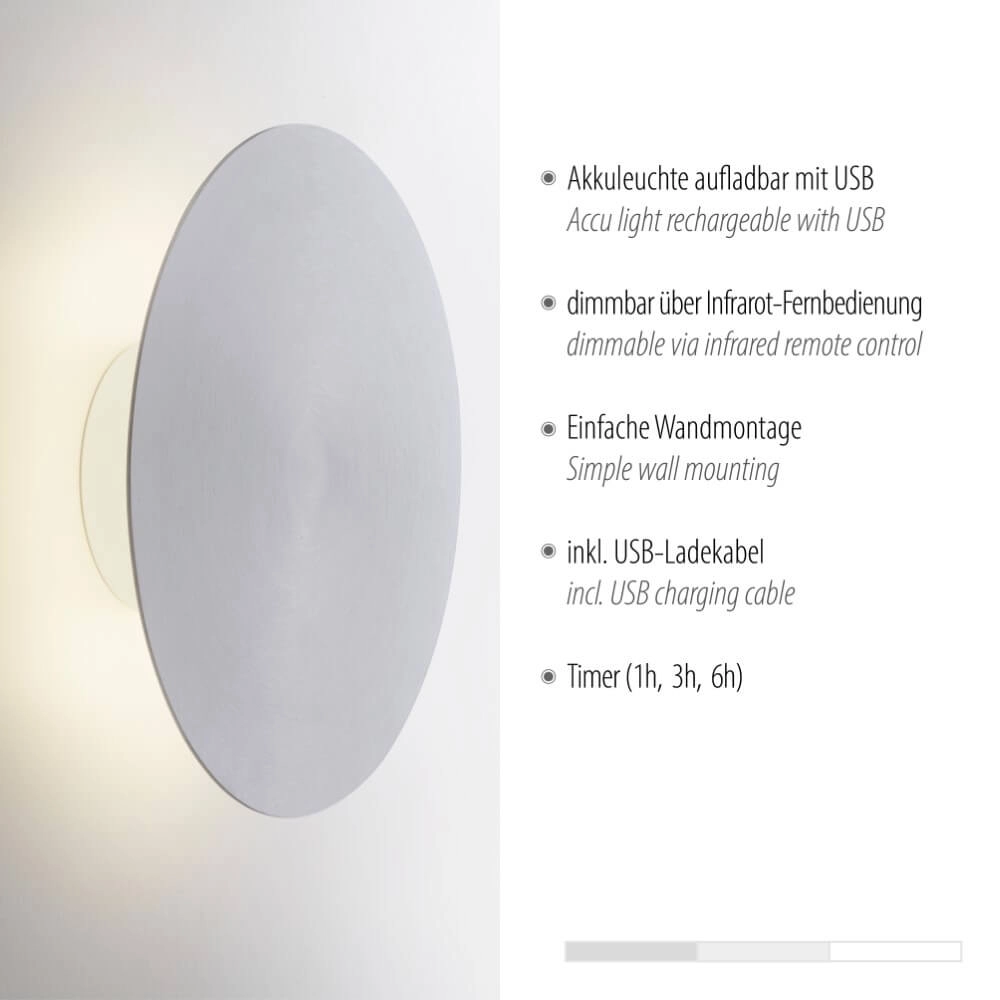 Design wall lamp Akku Puntua Ø 25cm aluminum Paul Neuhaus 4012248372531