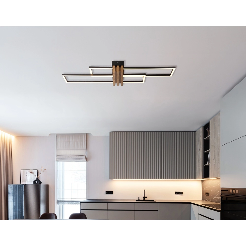 Modern ceiling lamp Dakari I black with wood 80cm Globo 9007371525782