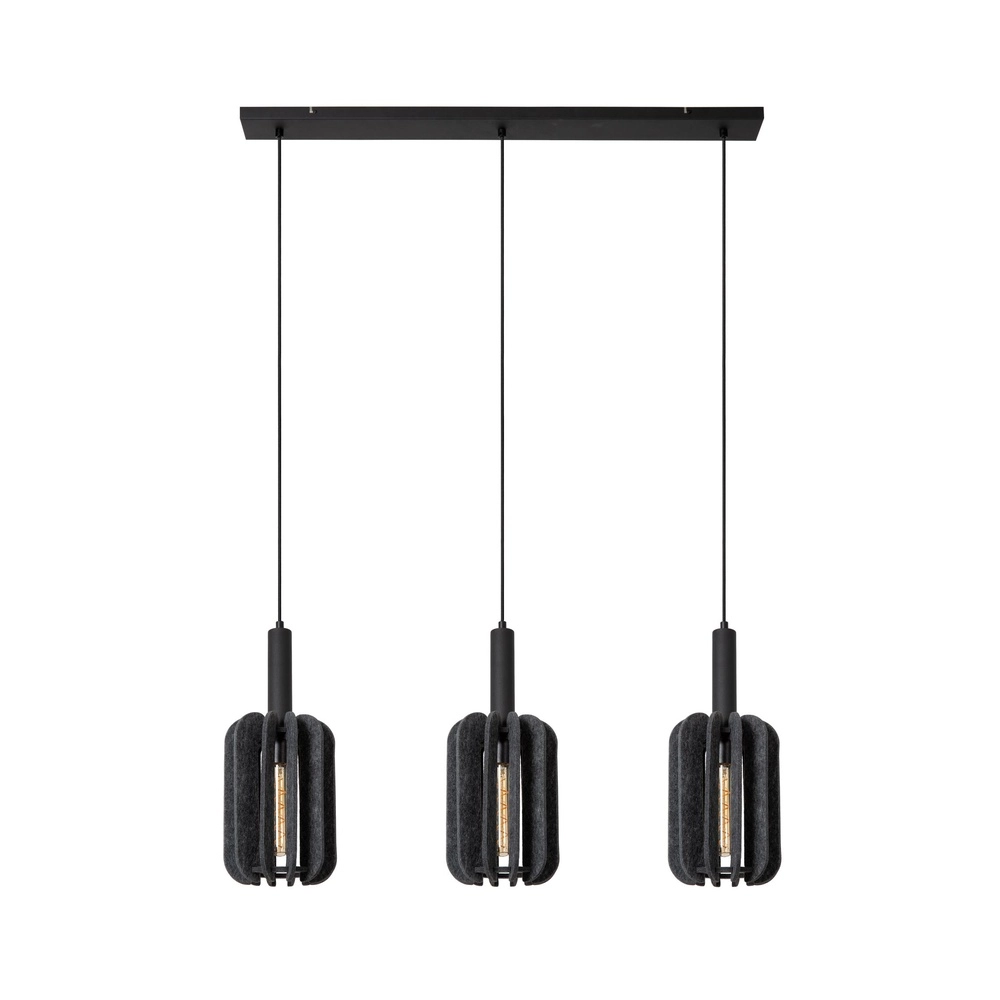 Sleek pendant lamp Rafal 3-light black with grey