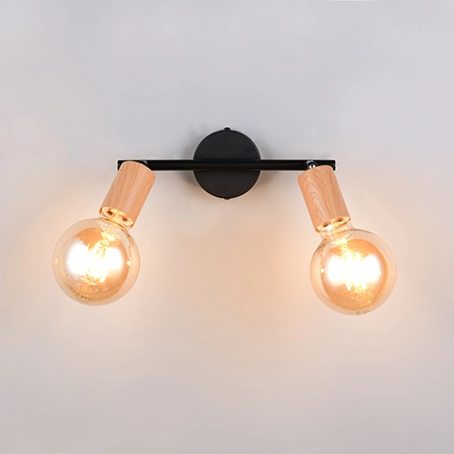 Ceiling lamp Lamego Double black with wood Trio 4017807670875
