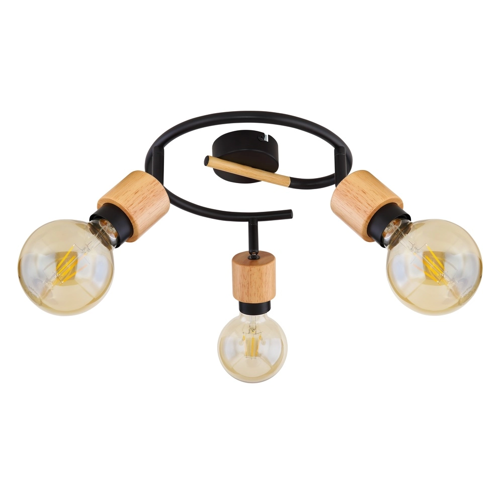 Ceiling lamp Jorna 3-light black with wood Globo 9007371405282