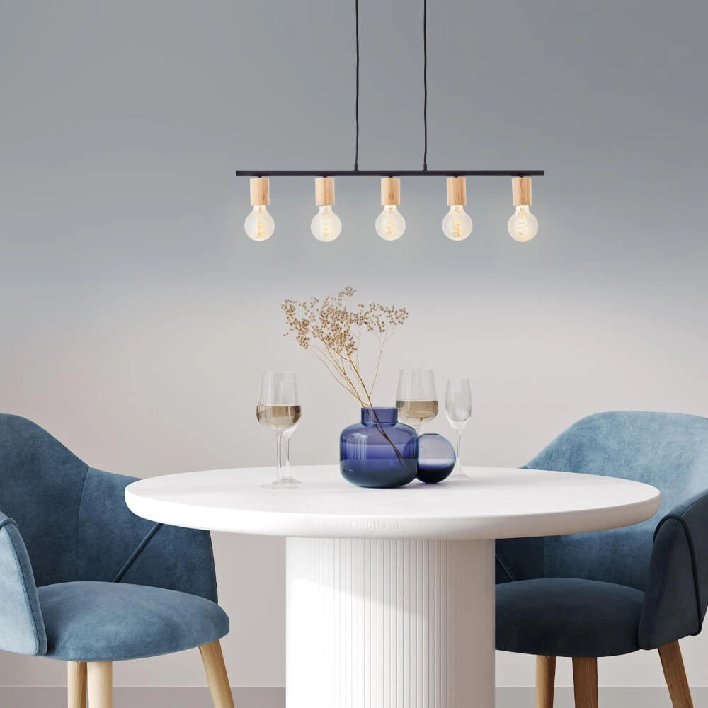 5-light pendant lamp Kerry black with wood Brilliant 4004353408960
