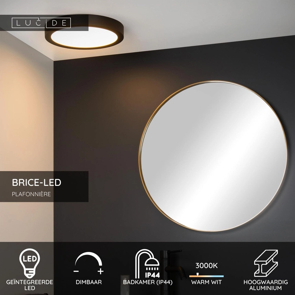 Ceiling light Brice-Led Ø 30cm - IP44 black Lucide 5411212281234
