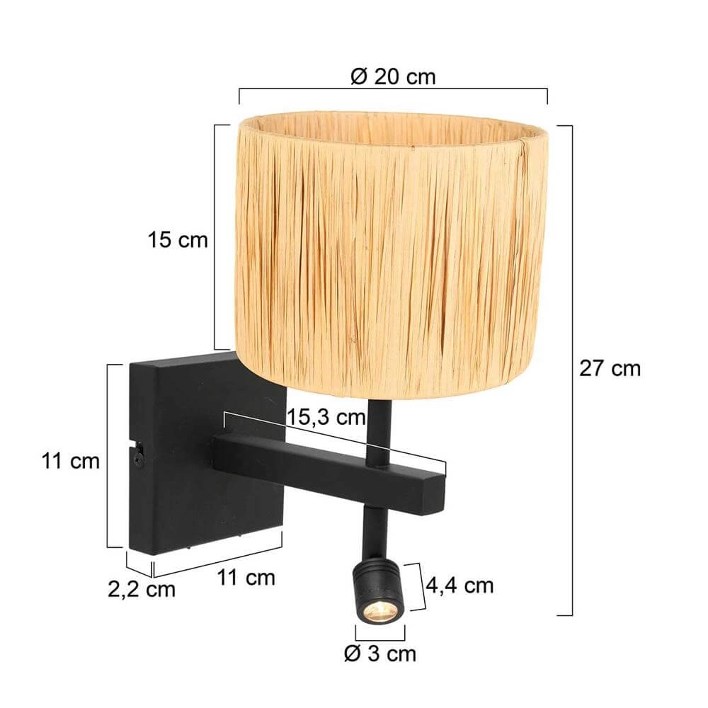 Wall lamp Stang black with straw shade Steinhauer 8712746172010