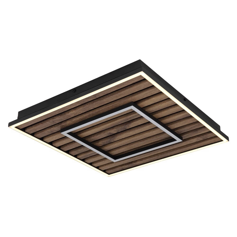 Ceiling lamp Woody black with wood square Globo 9007371510573