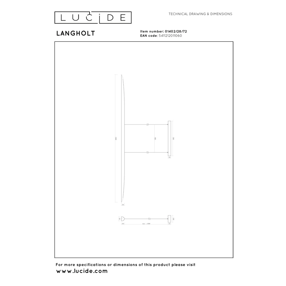 Wooden pendant lamp Langholt 180cm Lucide Vibes 5411212011060