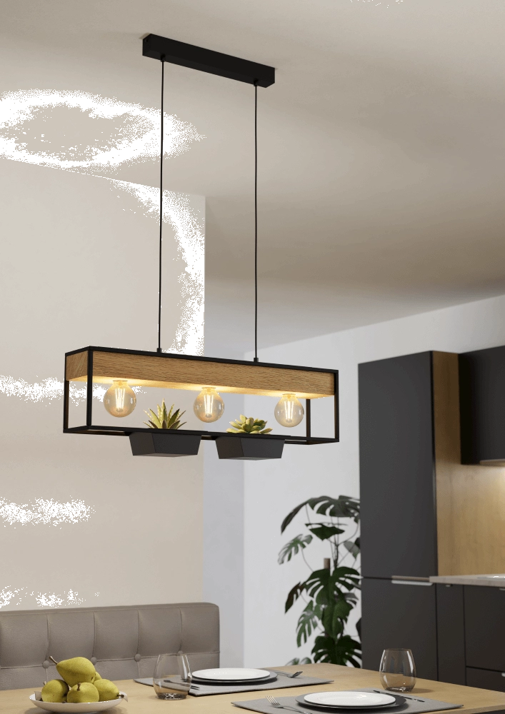 Hanging lamp Libertad 1 with wood Eglo 9008606243501