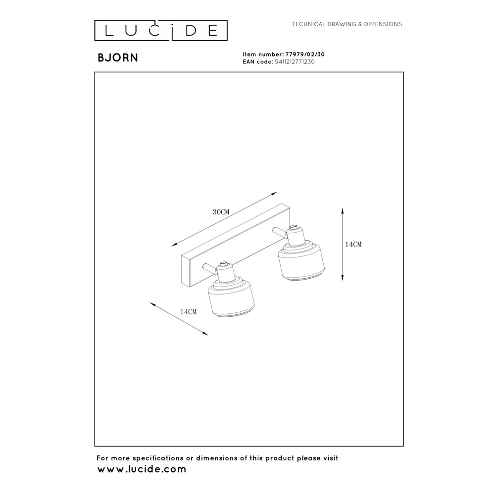 Ceiling lamp Bjorn 2-light black Lucide 5411212771230
