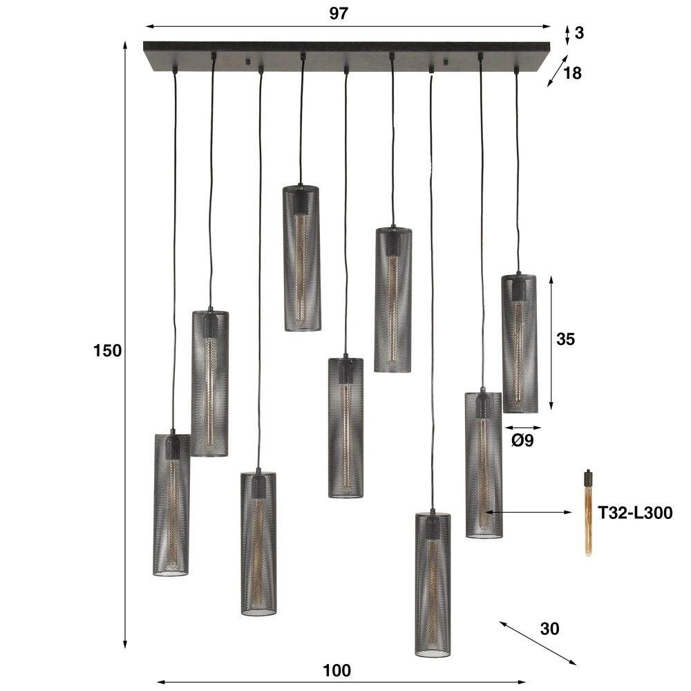 Tube pendant lamp Tube 9-lights - artic black Lyora 8716803511545