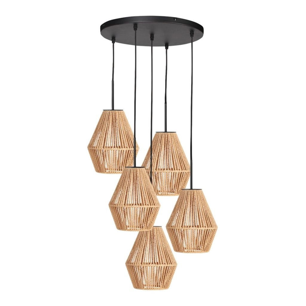 Pendant lamp 5-lights Ropex with rattan hoods Steinhauer 8712746183207
