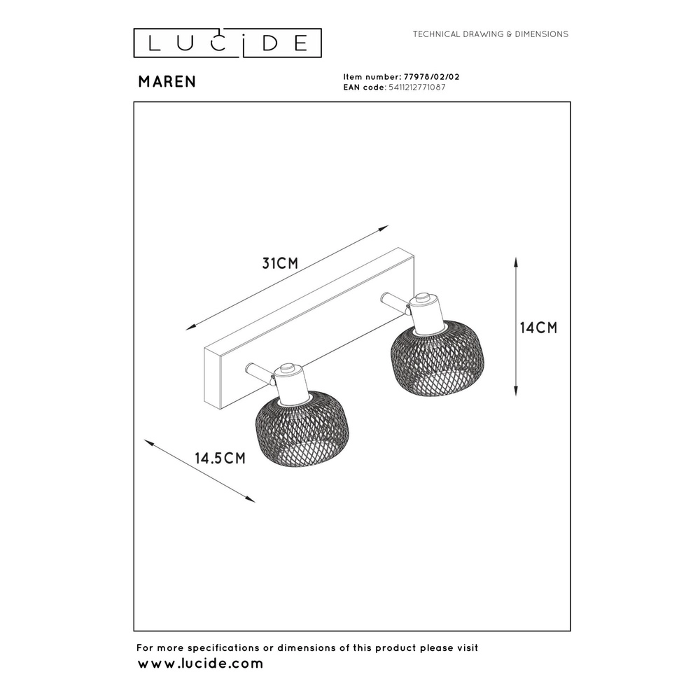 Ceiling light Maren 2-light gold Lucide 5411212771087