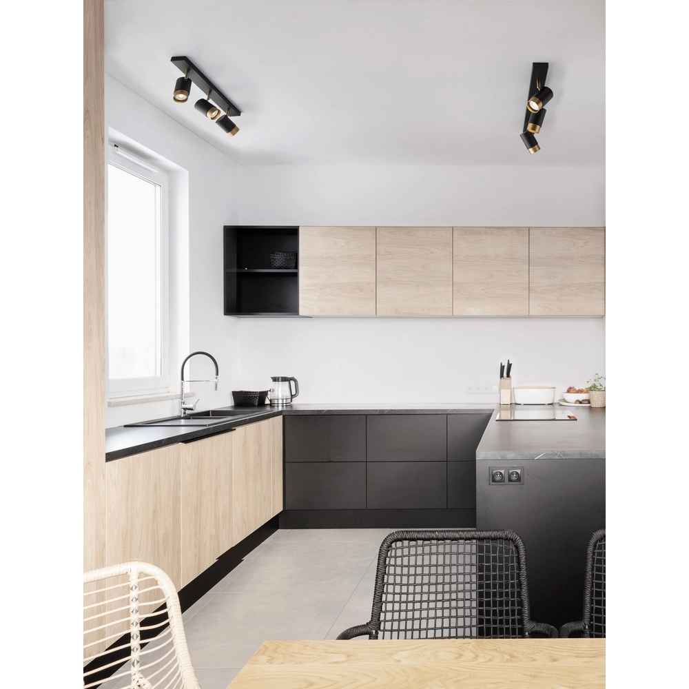 Ceiling spotlight Pogno 3-light black with gold straight Lyora 5212017430854