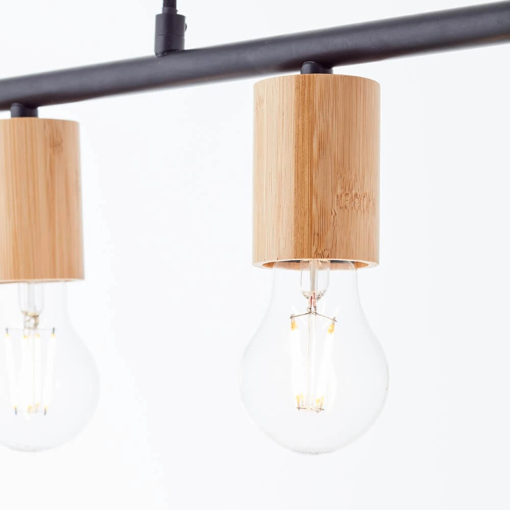 5-light pendant lamp Kerry black with wood Brilliant 4004353408960