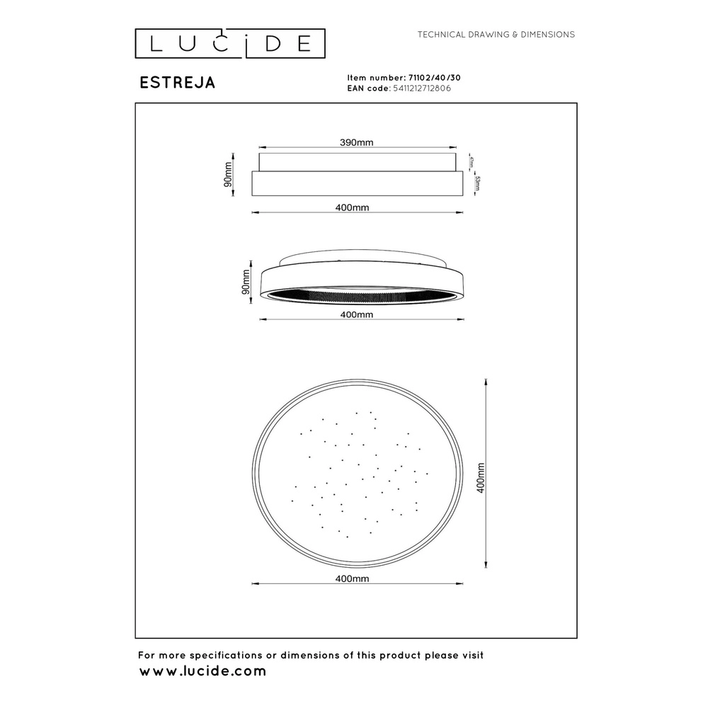 Design ceiling light Estreja Ø 40cm black Lucide 5411212712806