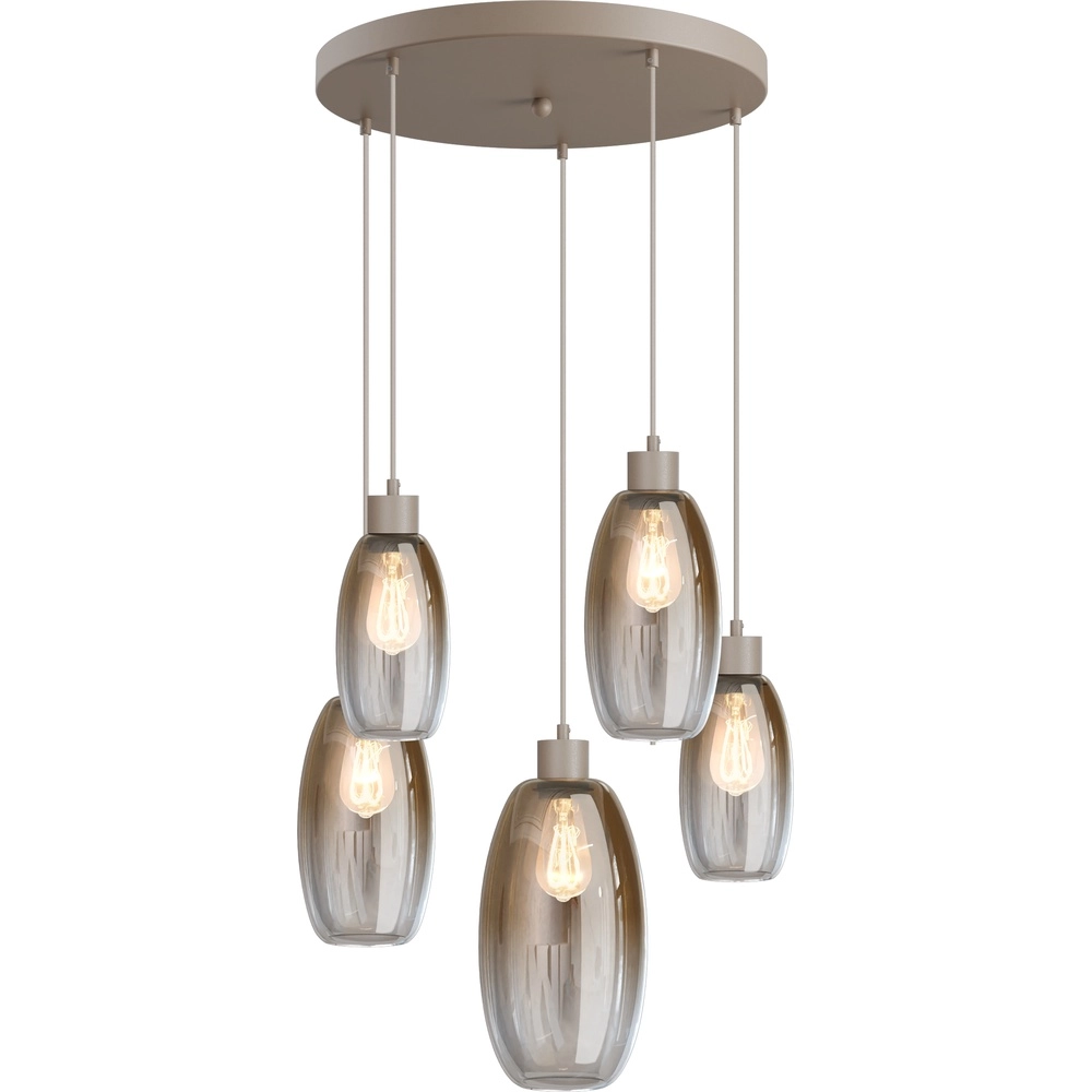 Vide pendant lamp Olive with 5 glasses - sand - Ø50cm