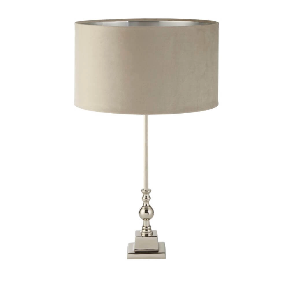 Table lamp chrome Whitby with taupe hood