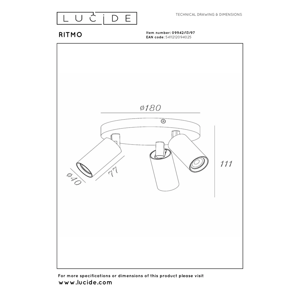 Ceiling spotlight Ritmo mini GU10 3-light coffee brown Lucide 5411212094025